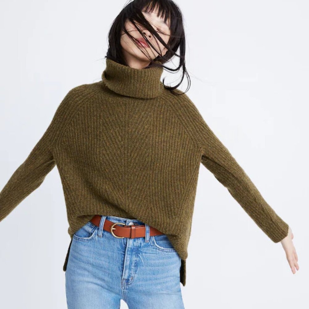 Madewell Green‎ Wool Blend Mercer Turtleneck Sweater